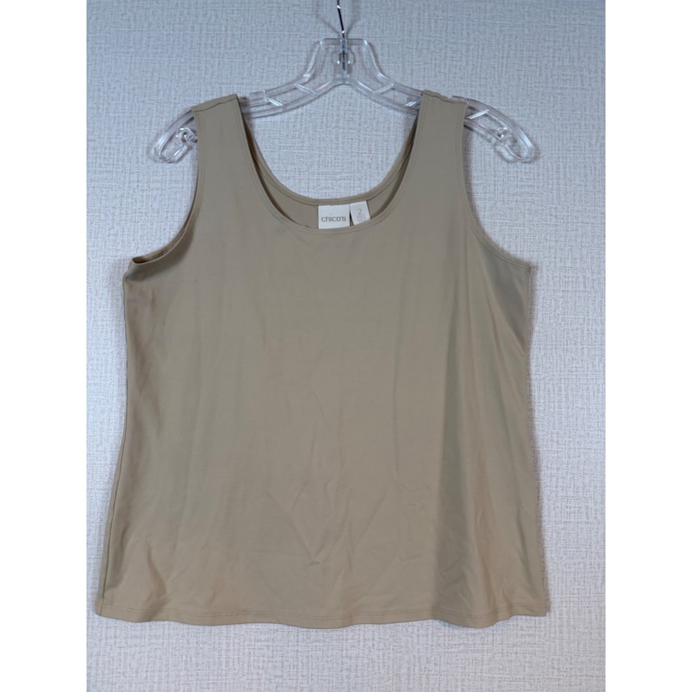 Chico's Tan Beige Scoop Neck Tank Top Size 2 Sleeveless Stretch Layeringβ Base